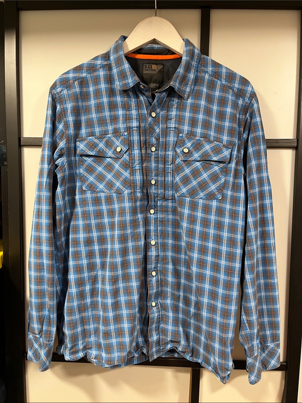 5.11 Tactical Plaid Button Up Shirt - Blue/Brown - Men's Medium - MINT